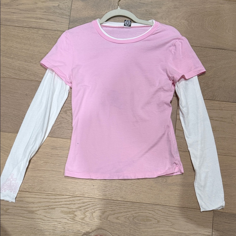 Chrome Hearts Pink Short Sleeve Overlayer with White Long Sleeves